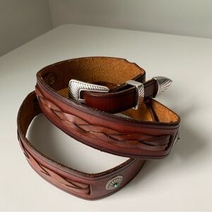 Vintage Genuine Leather Southwestern Belt with silver tone and turquoise accents